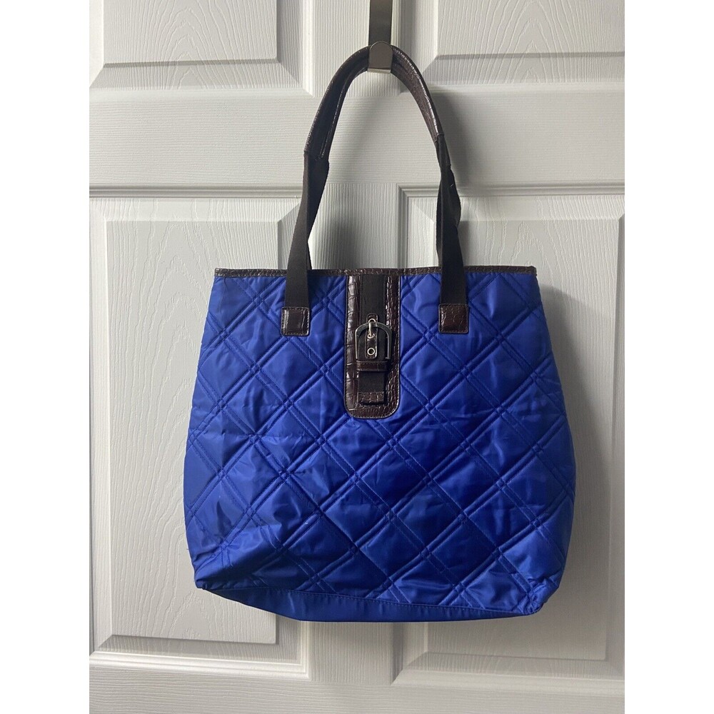 Quilted Faux Leather and  Nylon  Quilted Royal Blue Shopping Bag Tote